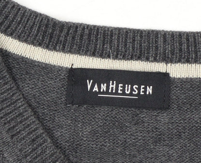 Van Heusen Men's Grey Cotton V-Neck Sleeveless Jumper Vest Size M