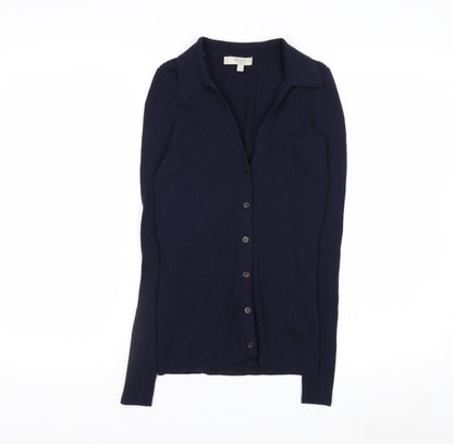 Hobbs Women’s Blue Merino Wool Collared Button Cardigan M