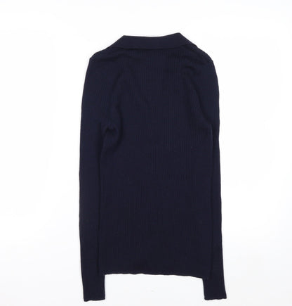 Hobbs Women’s Blue Merino Wool Collared Button Cardigan M