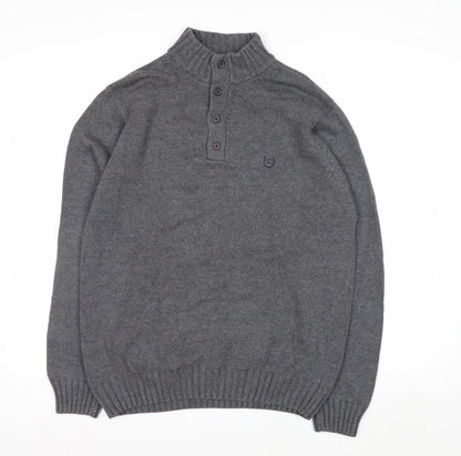 Chaps Men's Grey Cotton Henley Jumper Size M