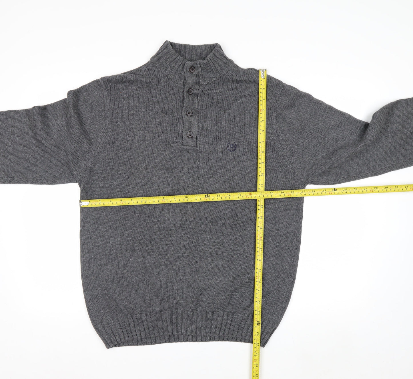 Chaps Men's Grey Cotton Henley Jumper Size M