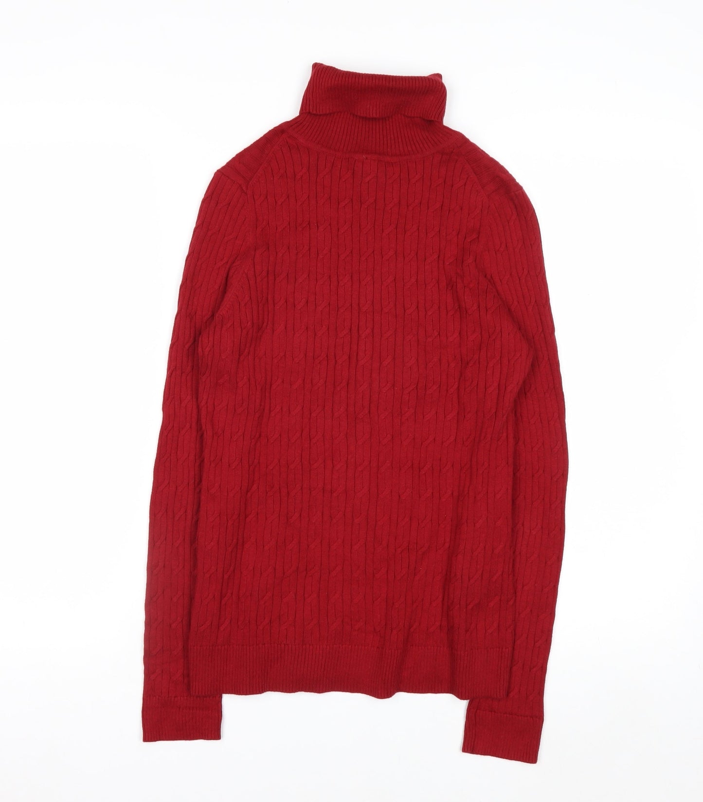 Talbots Women's Red Roll Neck Cable-Knit Cotton Jumper Size S