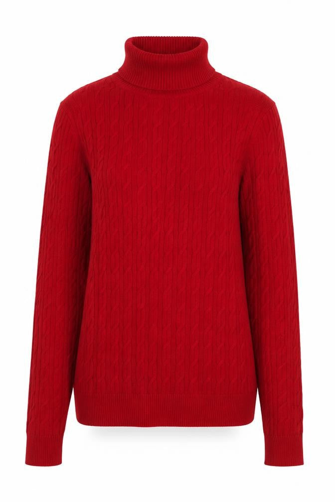 Talbots Women's Red Roll Neck Cable-Knit Cotton Jumper Size S