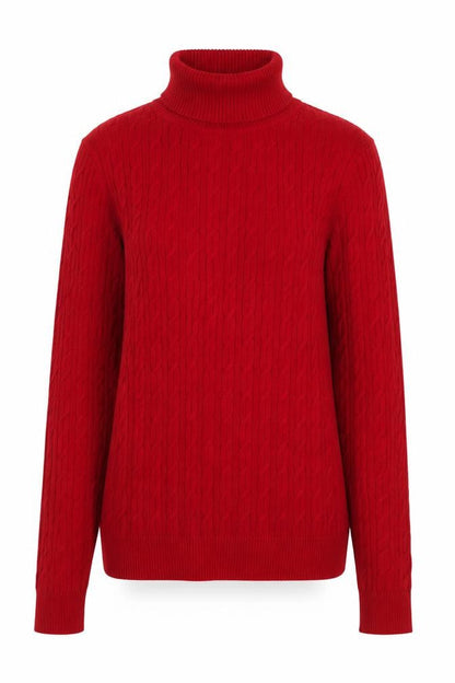 Talbots Women's Red Roll Neck Cable-Knit Cotton Jumper Size S