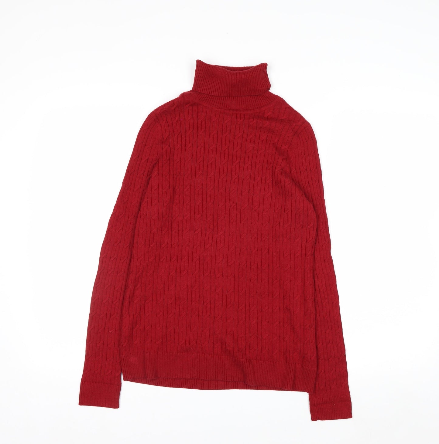 Talbots Women's Red Roll Neck Cable-Knit Cotton Jumper Size S