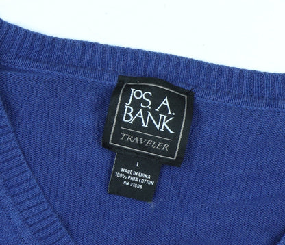 Jos. A. Bank Men's Blue Cotton V-Neck Pullover Jumper L