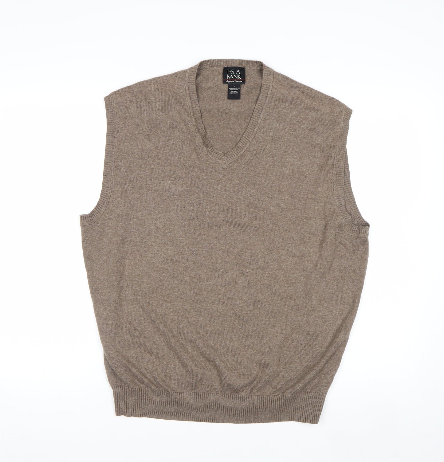 Jos. A. Bank Men's Beige Pima Cotton Sleeveless V-Neck Vest L