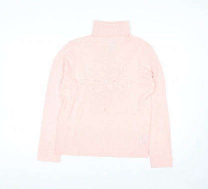 Norton McNaughton Women's Pink Roll Neck Beaded Winter Jumper S