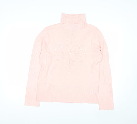 Norton McNaughton Women's Pink Roll Neck Beaded Winter Jumper S