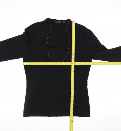 Cyrus Women's Black Beaded Scoop Neck Knit Jumper Medium