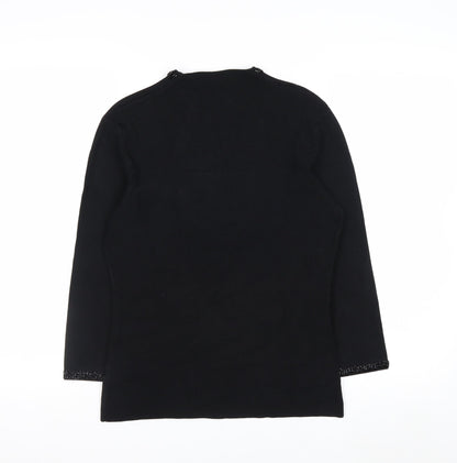 Cyrus Women's Black Beaded Scoop Neck Knit Jumper Medium
