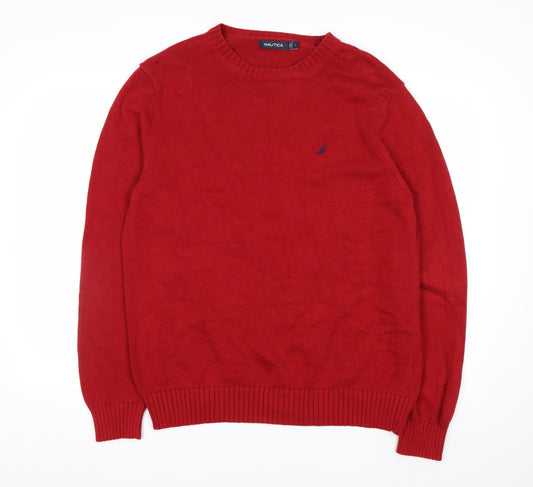 Nautica Men's Red Cotton Crew Neck Pullover Jumper Size L