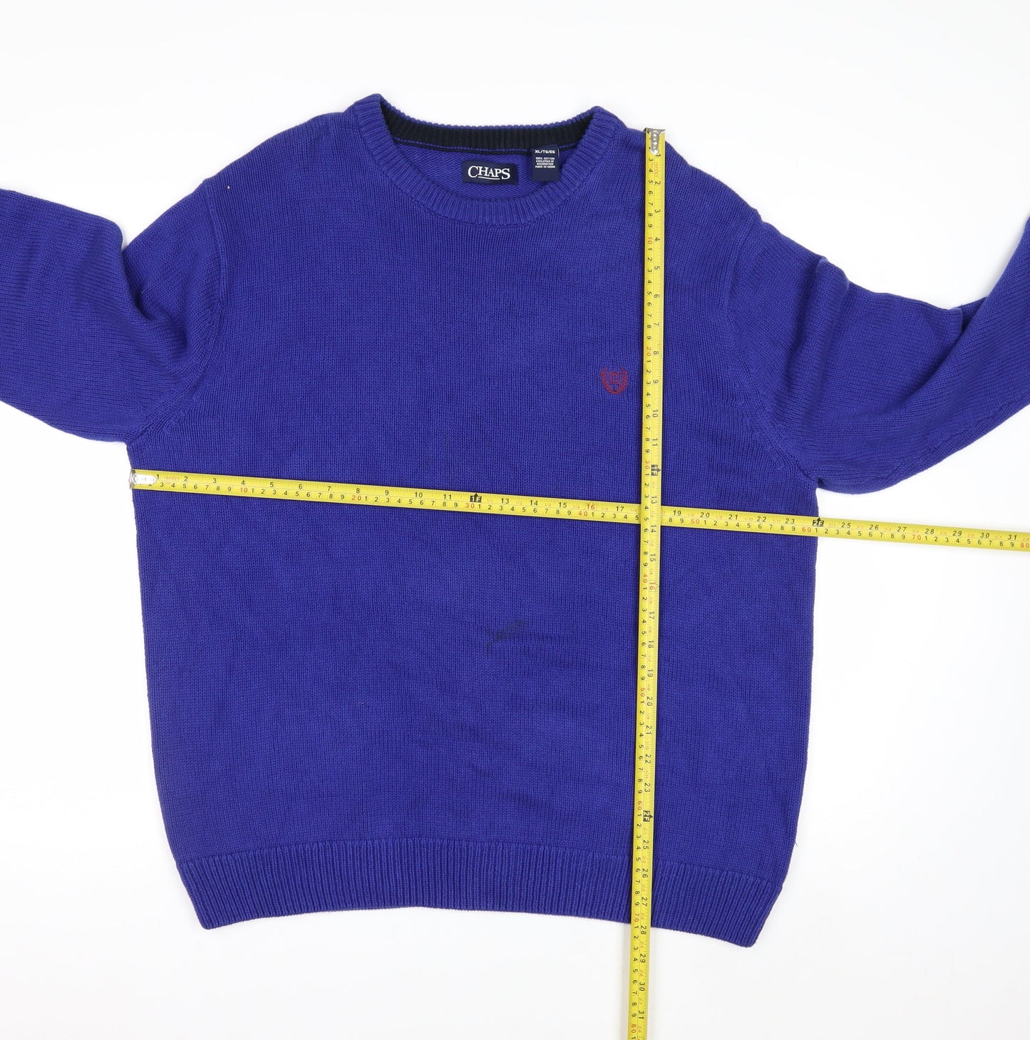 Chaps Mens Blue Cotton Crew Neck Pullover Jumper XL
