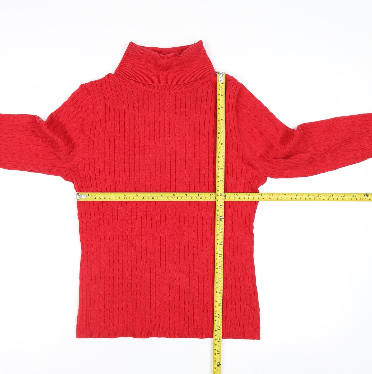 Liz Claiborne Women's Red Roll Neck Cable-Knit Jumper Size M