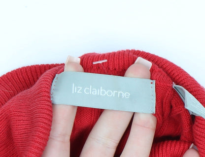Liz Claiborne Women's Red Roll Neck Cable-Knit Jumper Size M