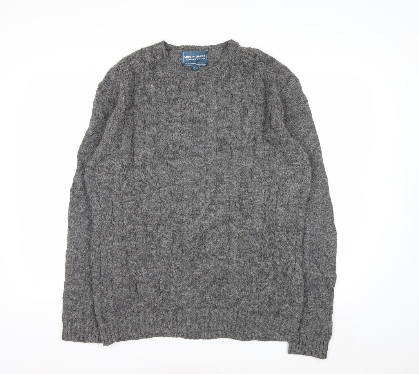 Line of Trade Men’s Grey Wool Cable-Knit Jumper L