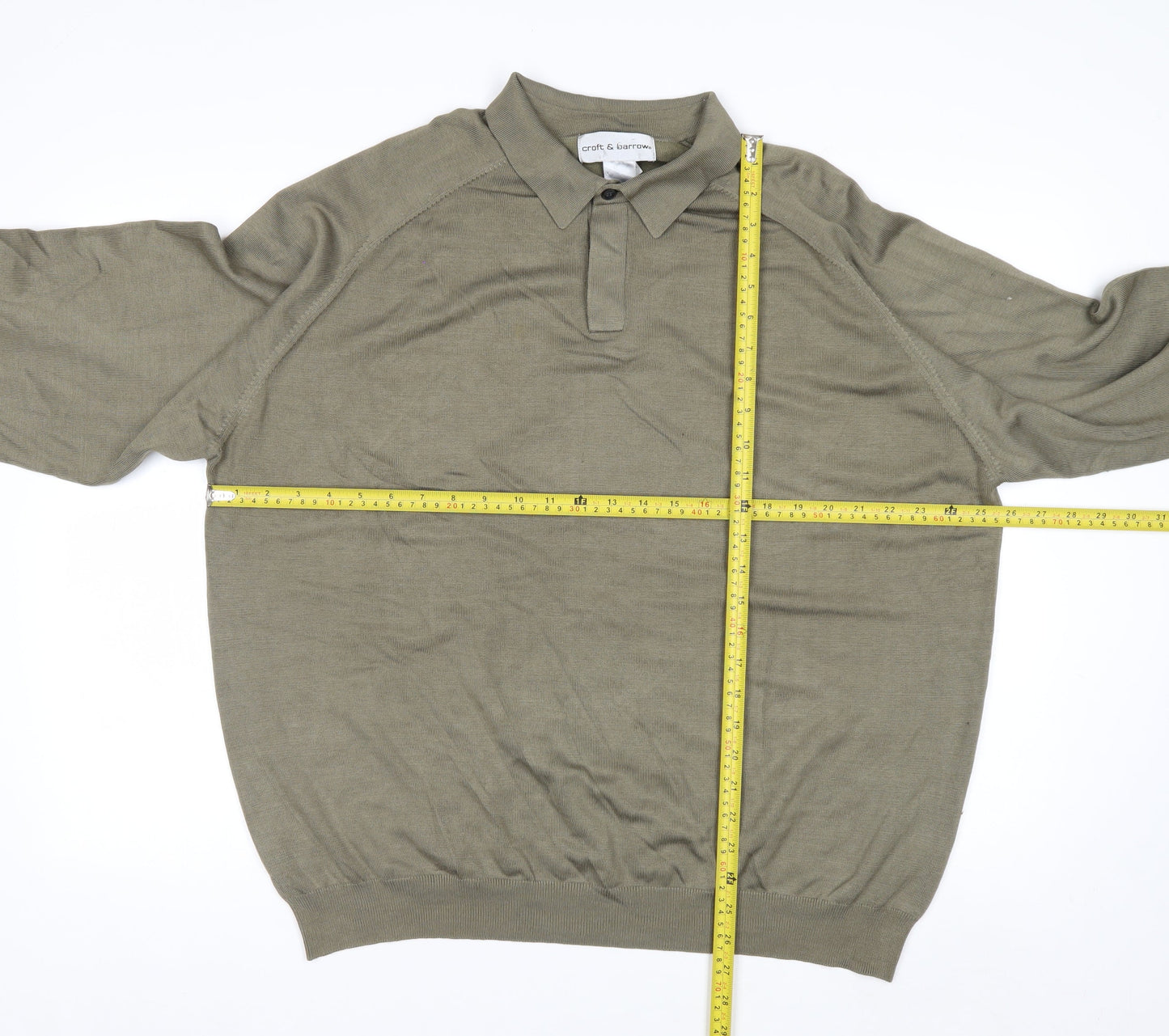 Croft & Barrow Men's Green Silk Blend Collared Pullover Jumper Size L