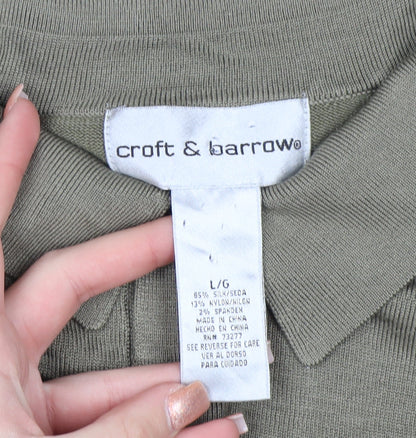 Croft & Barrow Men's Green Silk Blend Collared Pullover Jumper Size L