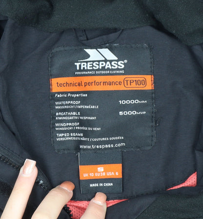 Trespass Womens Black Waterproof Hooded Rain Coat Jacket UK 10