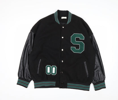 STYLE GANG Men's Black Varsity Jacket L Wool & Faux Leather Retro