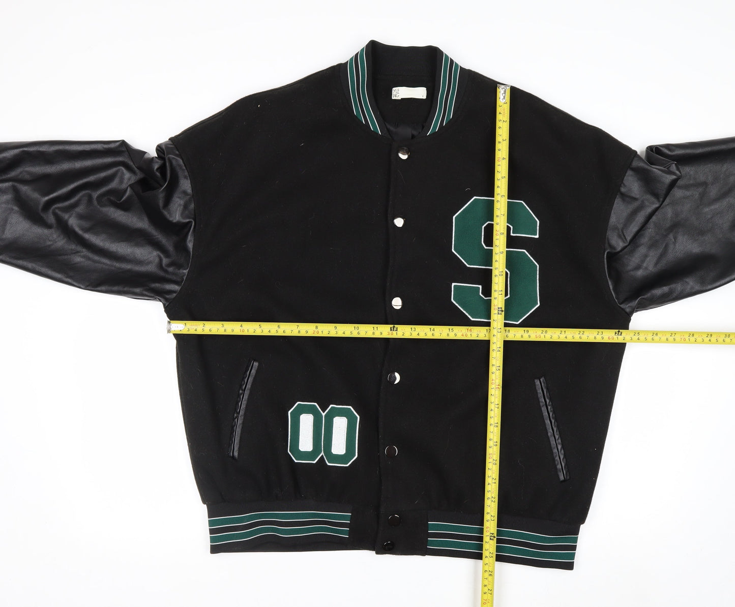 STYLE GANG Men's Black Varsity Jacket L Wool & Faux Leather Retro