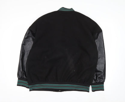 STYLE GANG Men's Black Varsity Jacket L Wool & Faux Leather Retro