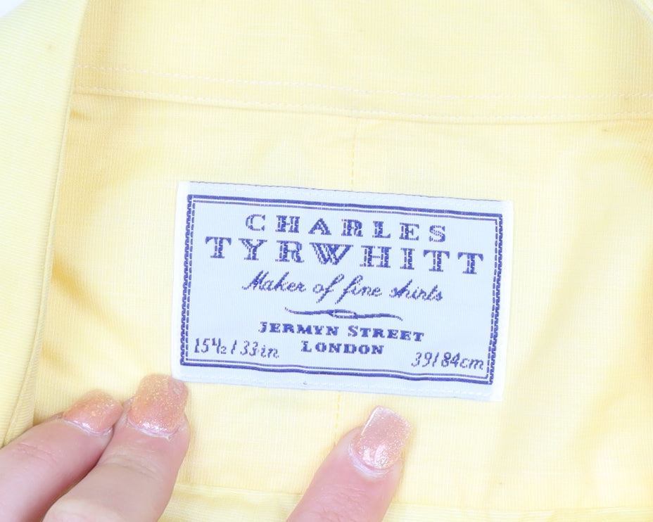 Charles Tyrwhitt Men's Yellow 15.5in Classic Fit Cotton Long Sleeve Shirt