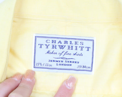Charles Tyrwhitt Men's Yellow 15.5in Classic Fit Cotton Long Sleeve Shirt