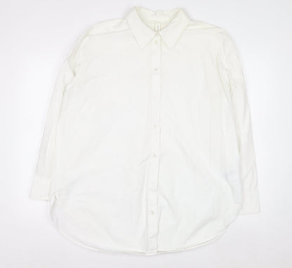 H&M Men's White Cotton Long Sleeve Button-Up Shirt L