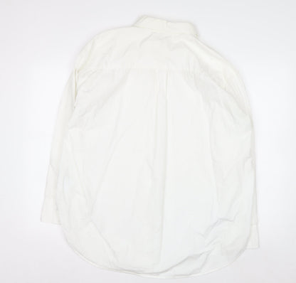 H&M Men's White Cotton Long Sleeve Button-Up Shirt L