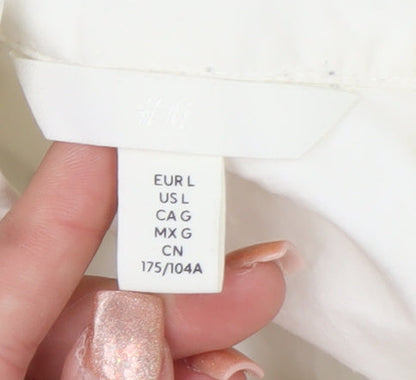 H&M Men's White Cotton Long Sleeve Button-Up Shirt L