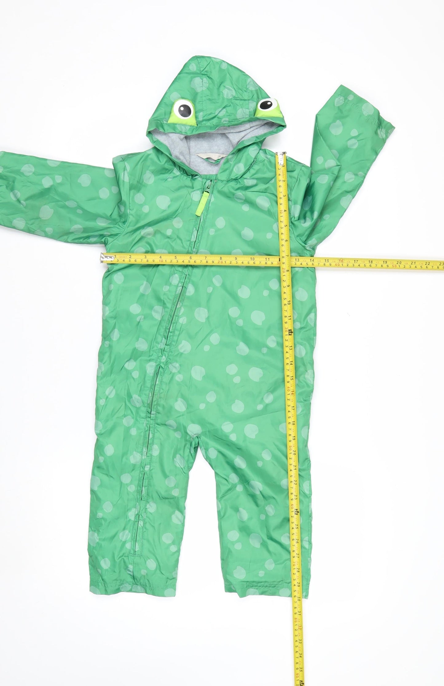 John Lewis Boys Green Polka Dot Hooded Rain Snowsuit 2-3 Years Waterproof