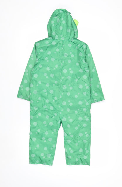 John Lewis Boys Green Polka Dot Hooded Rain Snowsuit 2-3 Years Waterproof