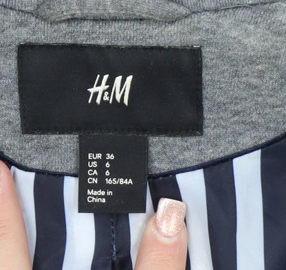 H&M Women's Grey Cotton Blend Double Breasted Blazer Jacket Size 8