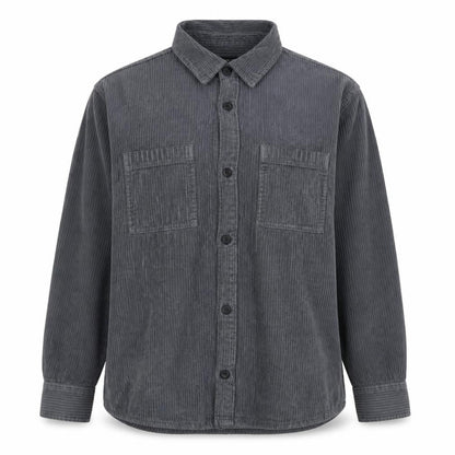 Zara Womens Grey Corduroy Button-Up Shirt Size 14 Long Sleeve