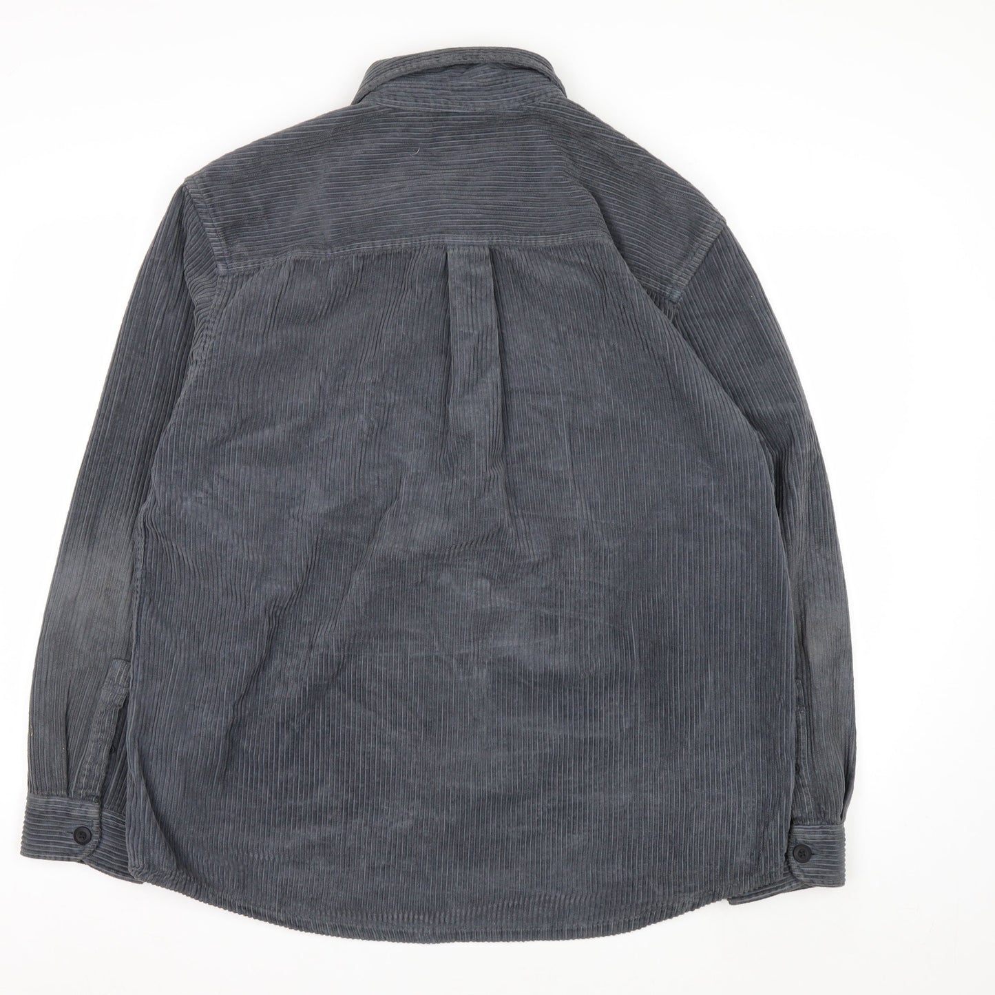 Zara Womens Grey Corduroy Button-Up Shirt Size 14 Long Sleeve