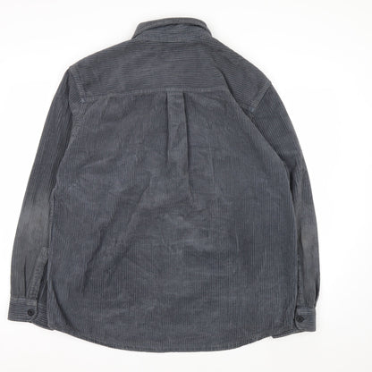 Zara Womens Grey Corduroy Button-Up Shirt Size 14 Long Sleeve