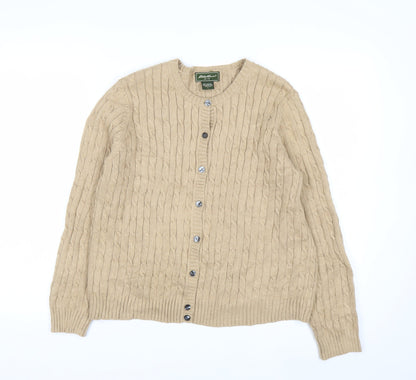 Eddie Bauer Women’s Beige Cable-Knit Cardigan Petite L Cotton Blend