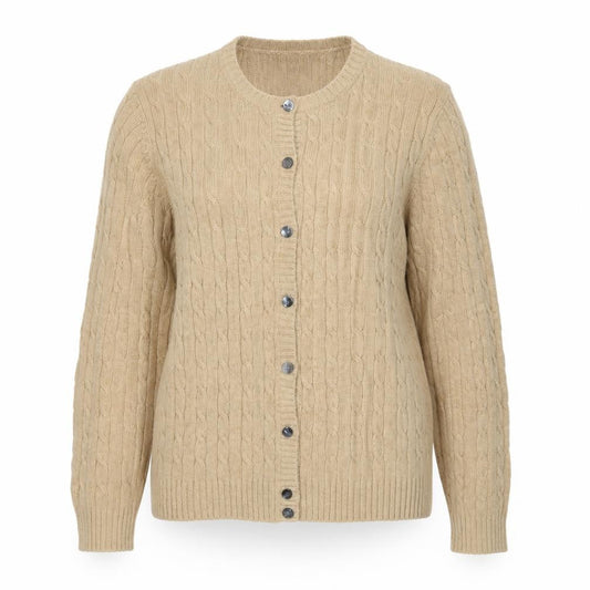 Eddie Bauer Women’s Beige Cable-Knit Cardigan Petite L Cotton Blend