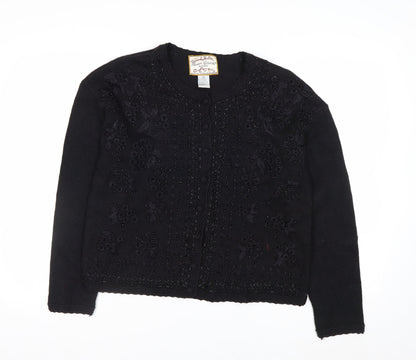 Heirloom Collectibles Womens Black Petite M Beaded Cardigan Jumper