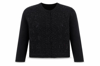 Heirloom Collectibles Womens Black Petite M Beaded Cardigan Jumper