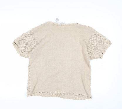 Jaclyn Smith Women Beige Crochet Cardigan Short Sleeve S