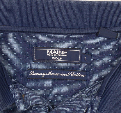 Maine New England Men's Blue Cotton Golf Polo Shirt L