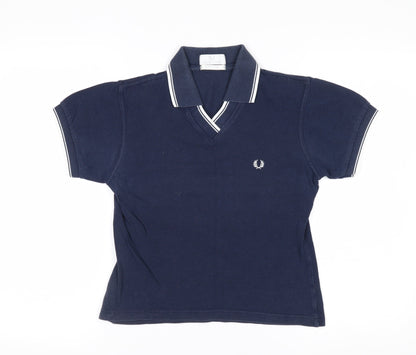 Fred Perry Women's Blue Cotton Polo Shirt Size 8 Classic V-Neck