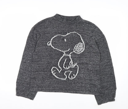 Zara Women’s Grey Snoopy Knit Pullover Jumper Size 12 Mock Neck