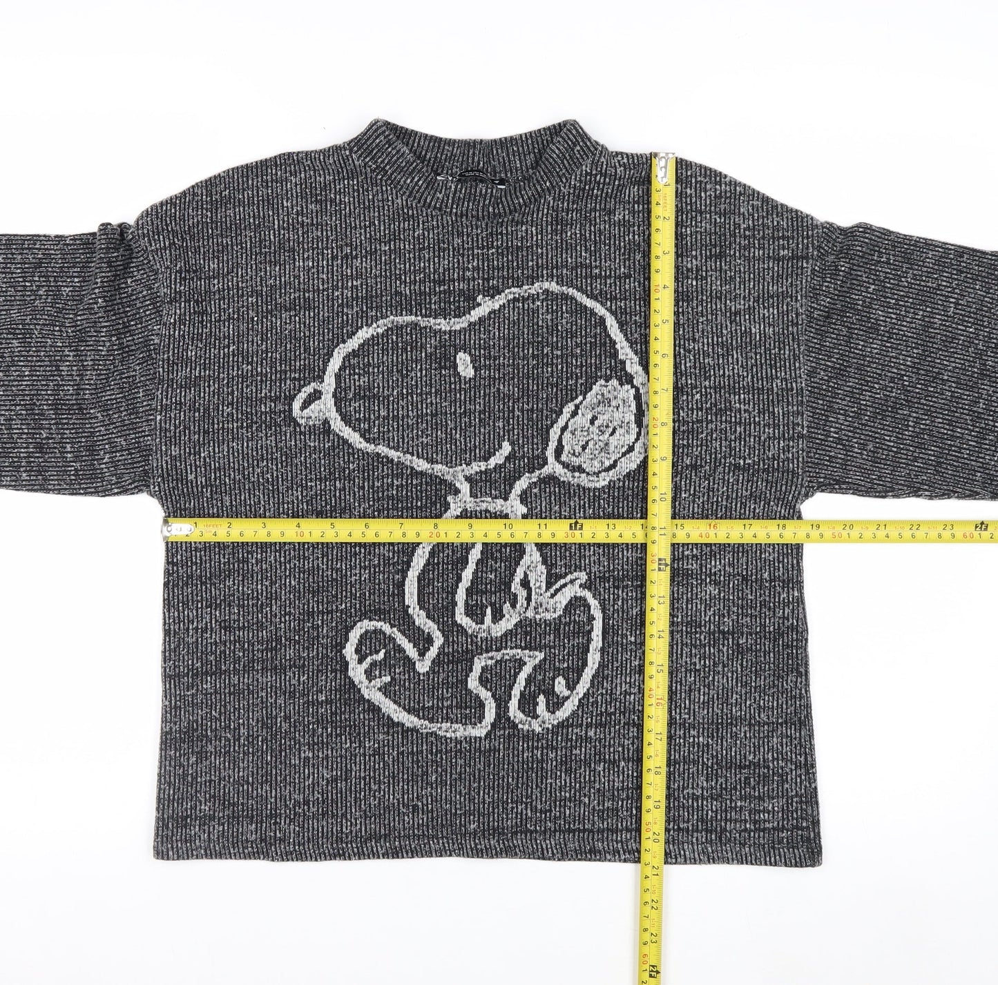 Zara Women’s Grey Snoopy Knit Pullover Jumper Size 12 Mock Neck
