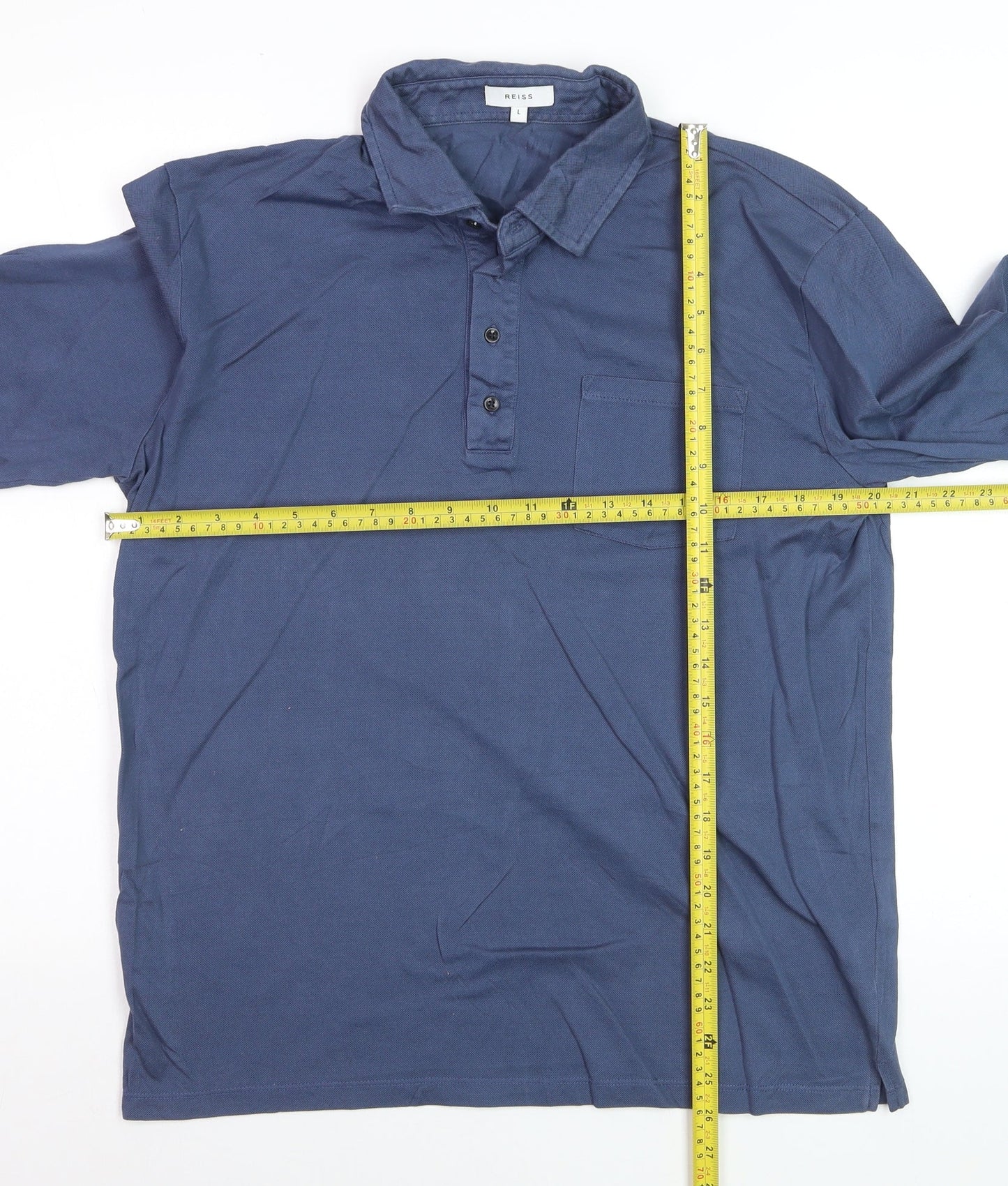 Reiss Mens Blue Long Sleeve Cotton Polo Shirt Size L
