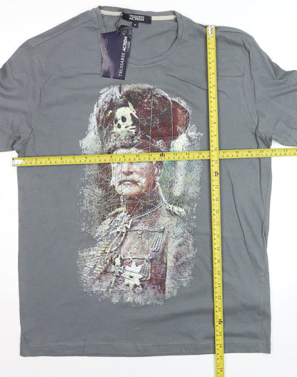 Trussardi Action Men's Grey Graphic Military Art Cotton T-Shirt M