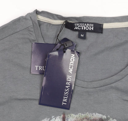 Trussardi Action Men's Grey Graphic Military Art Cotton T-Shirt M