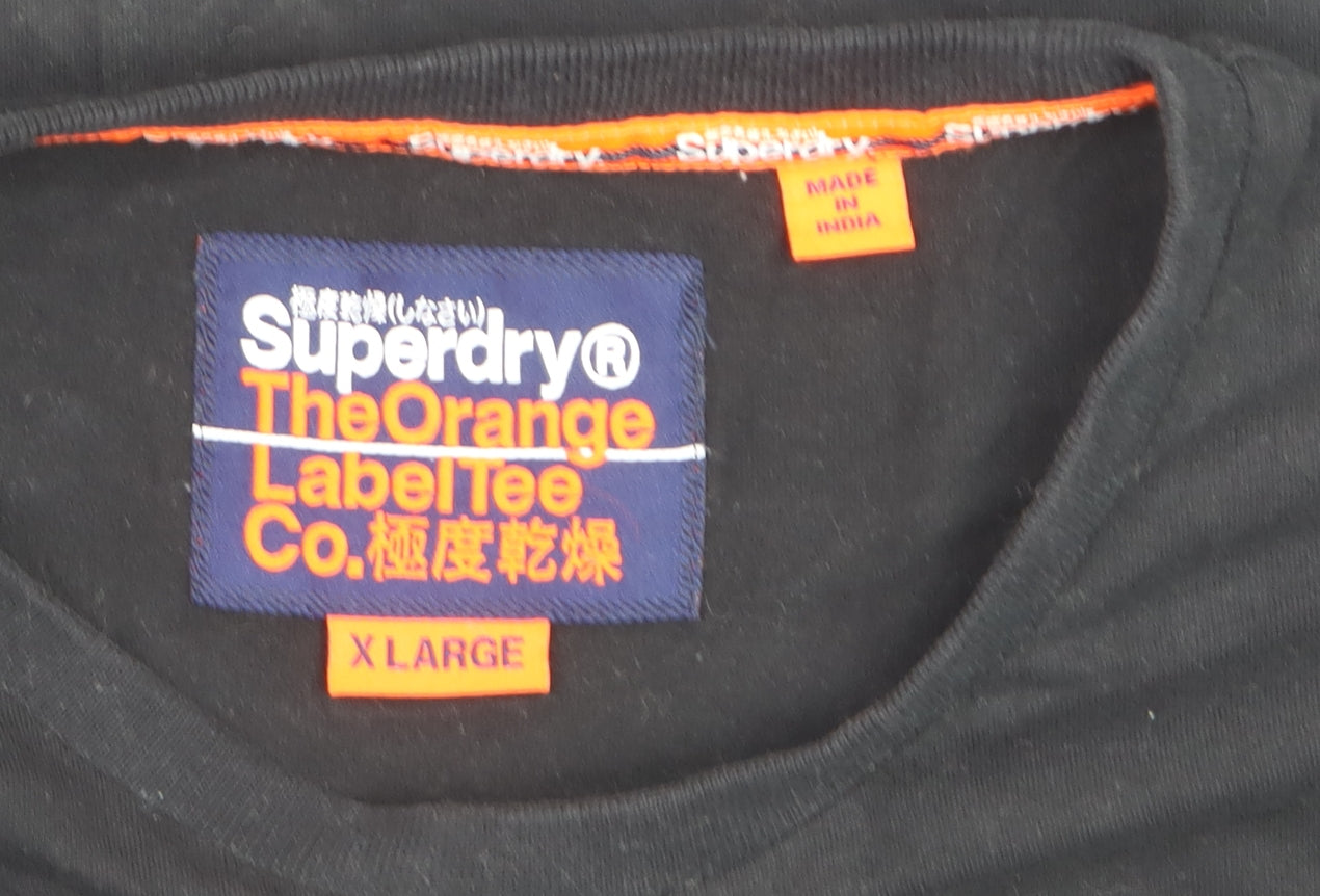 Superdry Men's Black Orange Label Classic Cotton Crew Neck T-Shirt XL